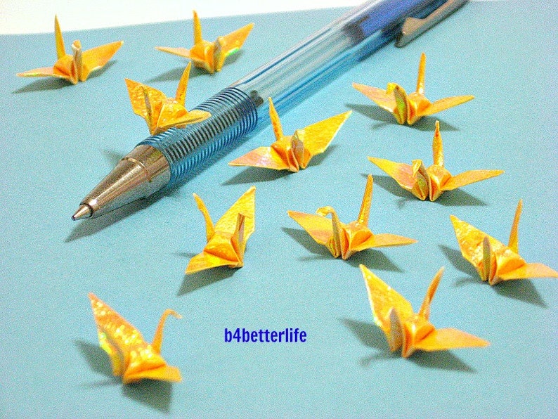 100pcs Yellow Color 1-inch Origami Cranes Hand-folded From 1x1 Square Paper. TX paper series #FC1-09.