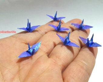 100pcs Dark Blue Color 1-inch Origami Cranes Hand-folded From 1"x1" Square Paper. (AV paper series). #FC1-45.