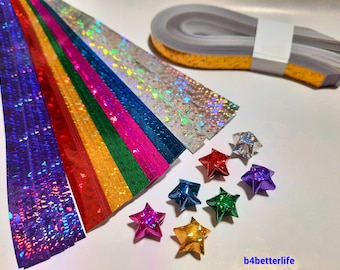 Pack of 400 Strips Mini Size Lucky Stars Origami Paper Kits. 24.5cm x 1.0cm. (4D Glittering paper series). #SPK-129.