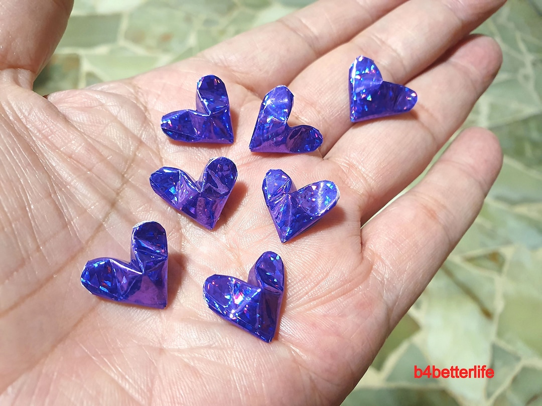 180 枚の紫色のミニサイズの 3D 折り紙ハート LOVE。#FOH-129。(4D
