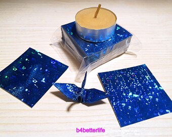 400 vellen 2" x 2" blauwe kleur DIY chiyogami yuzen-papiervouwset voor origami-kraanvogels "Tsuru". (4D-serie glinsterend papier). #CRK-75.