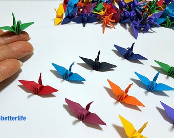 100pcs 1.5" Assorted Colors Origami Cranes Hand-folded From 1.5"x1.5" Square Paper. (KR paper series). #FC15-46.