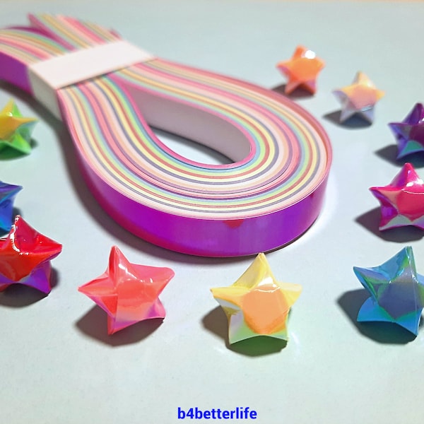 Lot de 400 kits de papier origami étoiles porte-bonheur mini, couleurs assorties. 24,5 cm x 1,0 cm. (série papier AV). #SPK-165b.