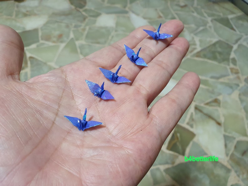 100pcs Dark Blue Color 1-inch Origami Cranes Hand-folded From 1x1 Square Paper. TX paper series. FC1-10. image 3