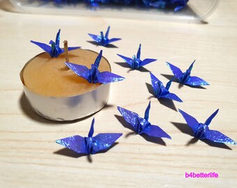 100 stuks donkerblauwe origami kraanvogels van 1 inch, met de hand gevouwen van vierkant papier van 1 x 1 inch. (TX-papierserie). #FC1-10.