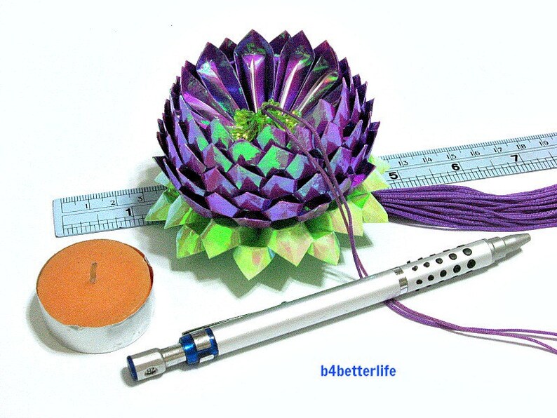 A Piece of Medium Size Purple Color Origami Hanging Lotus. AV paper series. image 5