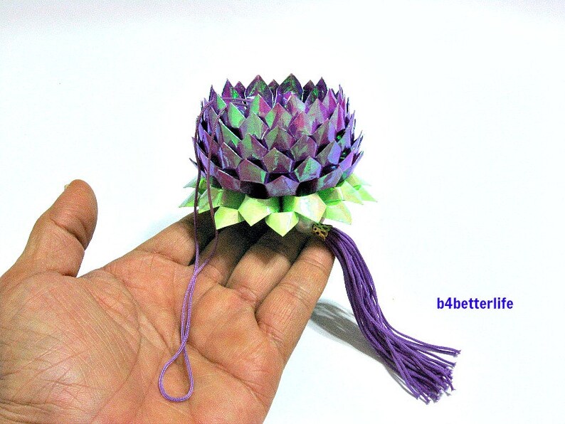 A Piece of Medium Size Purple Color Origami Hanging Lotus. AV paper series. image 4