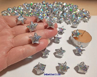 500pcs Silver Color Medium Size Origami Lucky Stars Hand-folded From 24.5 x 1.2cm Paper Strips. (4D Glittering paper series). #FOS-14.