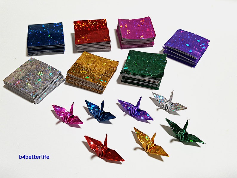 1,000 Sheets Assorted Colors 1-inch Origami Crane Paper Folding Kit. 1 x 1. 4D Glittering paper series. CRK-83. image 9