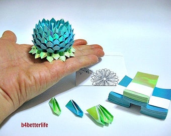 A Small Size Light Blue Origami Lotus plus 300 sheets of Paper Folding Kit. (AV Paper Series). #LPK-56.