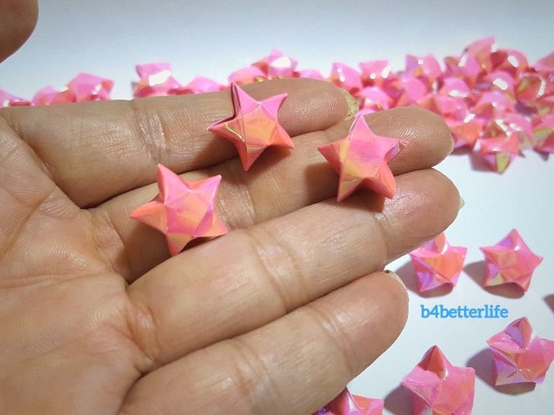 AV paper series 500pcs Pink Color Medium Size Origami Lucky Stars Hand-folded From 24.5 x 1.2cm Paper Strips. #FOS-41.