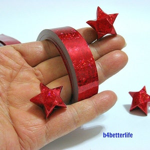 140 Strips of Red color DIY Origami Paper Stars Folding Kit for BIG Lucky Stars. 50cm x 1.8cm. (4D Glittering paper series). #SPK-179.