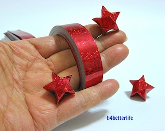 140 Strips of Red color DIY Origami Paper Stars Folding Kit for BIG Lucky Stars. 50cm x 1.8cm. (4D Glittering paper series). #SPK-179.