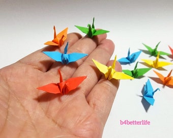 100pcs 1.5" Assorted Colors Origami Cranes Hand-folded From 1.5"x1.5" Square Paper. (KR paper series). #FC15-90.