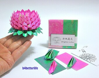 Pak met 400 vellen roze kleur DIY origami lotuspapier vouwset voor het maken van 4 stuks middelgrote lotus. (TX-papierserie). #LPK-21.