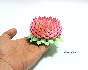 A Piece of Large Size Pink Color Origami Lotus. 132 Petals. (AV paper series). #FLT-59.