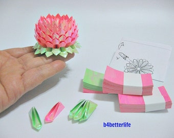 A size Small Pink Color Origami Lotus plus 300 sheets of DIY Paper Folding Kit. (AV Paper Series). #LPK-45.
