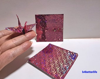 200 Sheets 3" x 3" Peach Pink Color DIY Chiyogami Yuzen Paper Folding Kit for Origami Cranes "Tsuru". (4D Glittering paper series). #CRK-68.