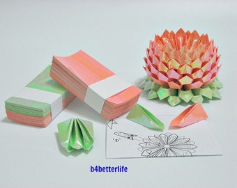 A Medium Size Orange Color Origami Lotus plus 300 sheets of DIY Paper Folding Kit. (AV Paper Series). #LPK-10.