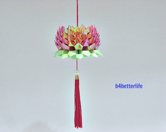 A Piece of Medium Size Red Color Origami Hanging Lotus. (AV paper series).