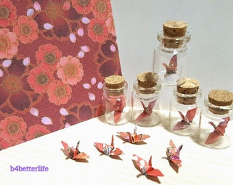 Lot Of 20pcs 1-inch Hand-folded Paper Crane In Mini Glass Bottle With Cork. (JD paper series). #CIB20x.