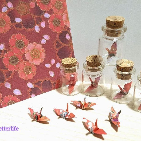 Lot Of 20pcs 1-inch Hand-folded Paper Crane In Mini Glass Bottle With Cork. (JD paper series). #CIB20x.