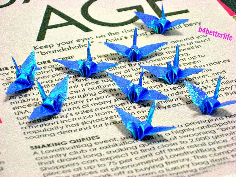 100pcs Dark Blue Color 1-inch Origami Cranes Hand-folded From 1x1 Square Paper. TX paper series. FC1-10. image 6