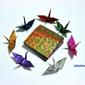 224 Sheets 3 x 3 Assorted Color DIY Chiyogami Yuzen Paper Folding Kit for Origami Cranes Tsuru. 4D Glittering paper series. CRK-32. image 6