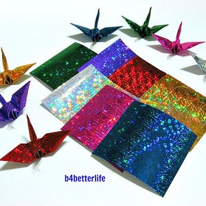 224 Sheets 3 x 3 Assorted Color DIY Chiyogami Yuzen Paper Folding Kit for Origami Cranes Tsuru. 4D Glittering paper series. CRK-32. image 1