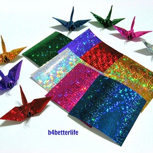 224 Sheets 3" x 3" Assorted Color DIY Chiyogami Yuzen Paper Folding Kit for Origami Cranes "Tsuru". (4D Glittering paper series). #CRK-32.