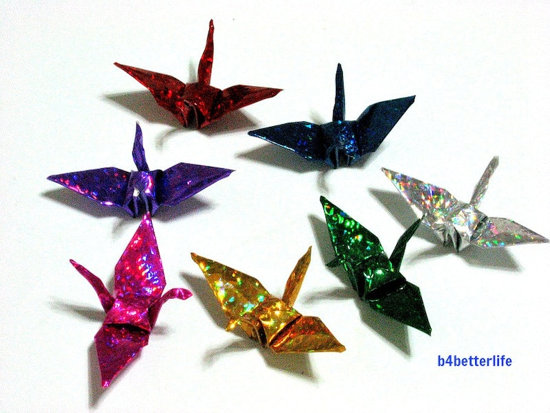 4D Glittering paper series #FC15-05. 100pcs Assorted Colors Origami Cranes Hand-folded From 1.5x1.5 Square Paper.