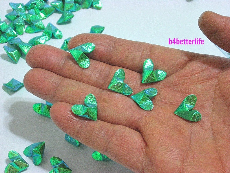 180pcs Green Color Mini Size 3D Origami Hearts LOVE. TX paper series. FOH-136. image 1