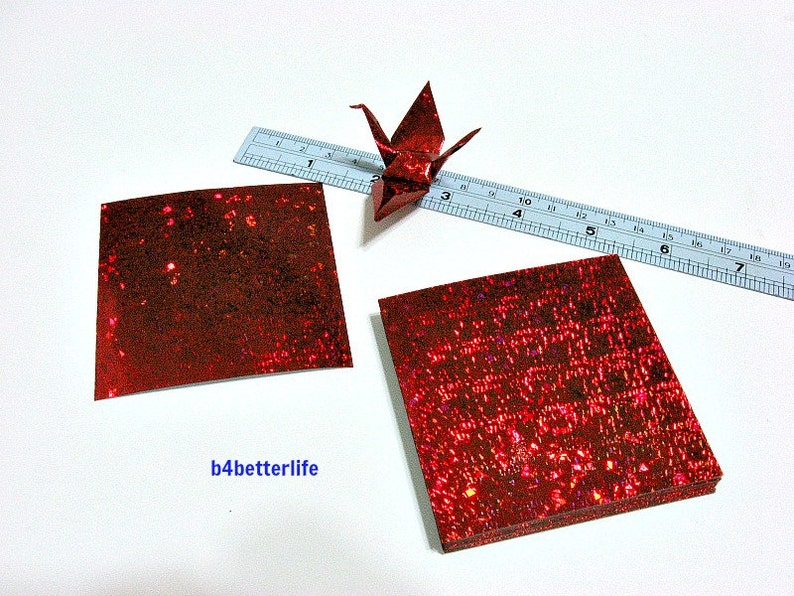 100 Sheets 3 x 3 Red Color DIY Chiyogami Yuzen Paper Folding Kit for Origami Cranes Tsuru. 4D Glittering paper series #CRK-34.