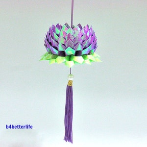 A Piece of Medium Size Purple Color Origami Hanging Lotus. AV paper series. image 1