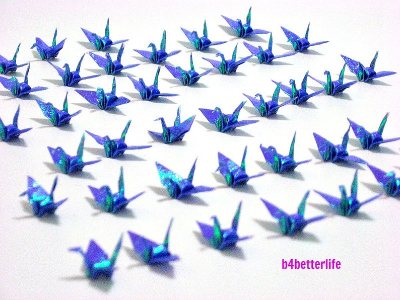 100pcs Dark Blue Color 1-inch Origami Cranes Hand-folded From 1x1 Square Paper. TX paper series. FC1-10. image 5