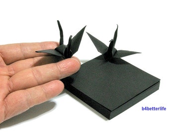 200 Sheets 3" x 3" Black Color DIY Chiyogami Yuzen Paper Folding Kit for Origami Cranes "Tsuru". (KR paper series). #CRK-61.