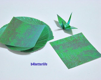 200 Sheets 3" x 3" Green Color DIY Chiyogami Yuzen Paper Folding Kit for Origami Cranes "Tsuru". 3"x3". (TX paper series). #CRK-66.