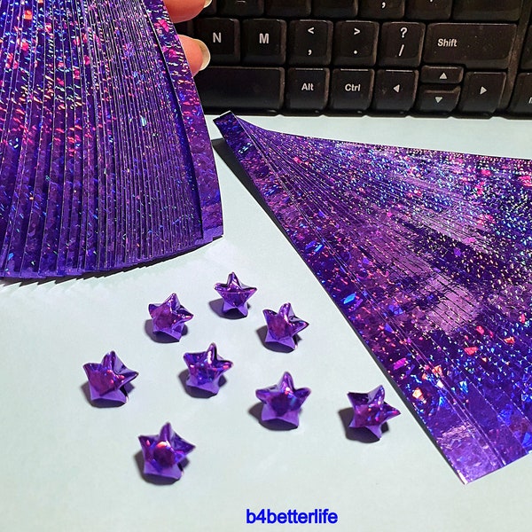 Packung mit 600 Streifen lila Farbe kleine Lucky Stars Origami Papier Kits. 16,5cmx0,8cm. (4D Glitzernde Papierserie). #SPK-208.