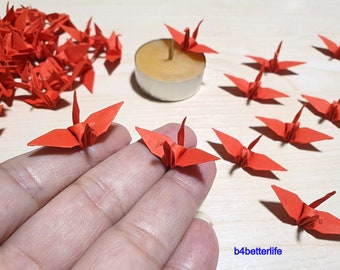 100pcs 1.5" Red Color Origami Cranes Hand-folded From 1.5"x1.5" Square Paper. (KR paper series). #FC15-37.