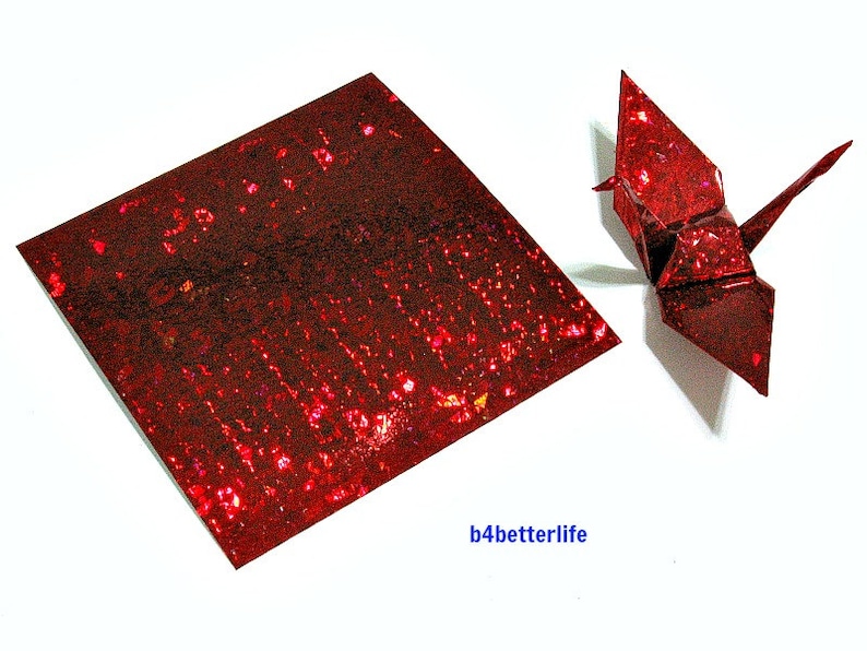 100 Sheets 3 x 3 Red Color DIY Chiyogami Yuzen Paper Folding Kit for Origami Cranes Tsuru. 4D Glittering paper series #CRK-34.