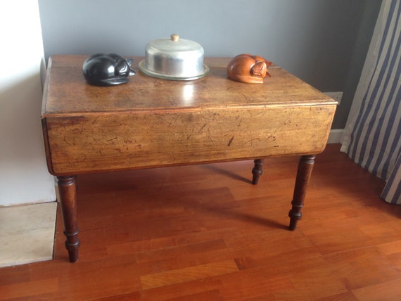Pitch Pine Drop Leaf Table With Hidden Drawer Turned Legs Etsy
