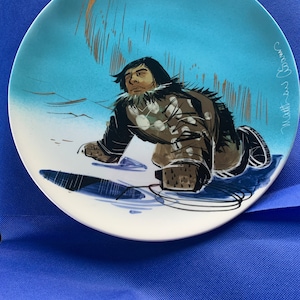 Matthew Adams Eskimo Ice Fishing Plate - 11.5&quot; diameter - No Chips or Dings - California Pottery