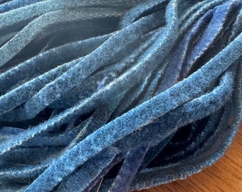 Hand dyed blue 8 cut wool fabric strips, Deep Water Blue, rug hooking, primitive wool