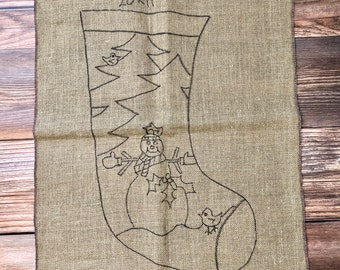 Rug hooking pattern - Christmas stocking - "Snowman with Birds"