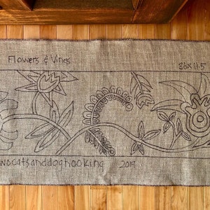 Rug hooking pattern, Flowers and Vines , 36 x 12 inches