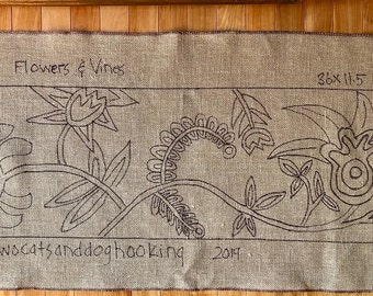 Rug hooking pattern, Flowers and Vines , 36 x 12 inches