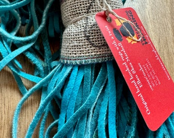 Hand dyed turquoise wool fabric, six cut strips, rug hooking, 100 sixteen inch strip collection
