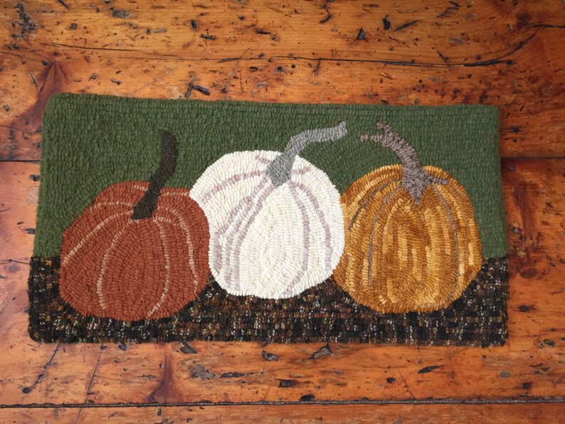 Hooked rug pattern Three Pumpkins Etsy