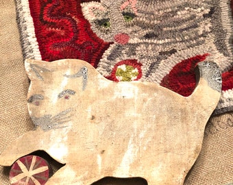 Vintage Kitty Rug Hooking Pattern: Hand-Drawn Linen, Nursery Decor (20x18 inches)