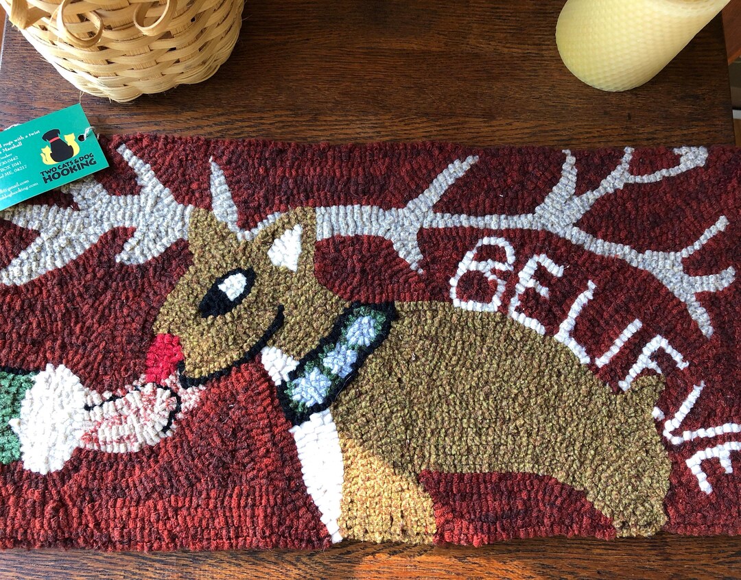 Hand Hooked Wool Rug, believe ,folk Art Santa Feeding Reindeer ,20 X 10 ...